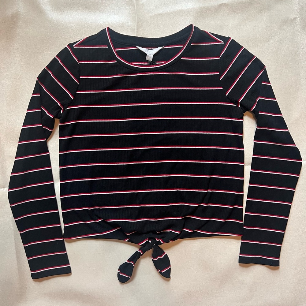 NWT BB Dakota Striped Long Sleeve Tie-Front Top - Size S